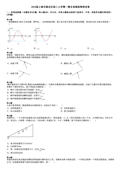 2024届上海市嘉定区高三上学期一模全真演练物理试卷