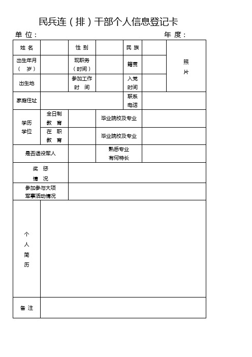 民兵整组 模板三卡四表五册2018.2.7