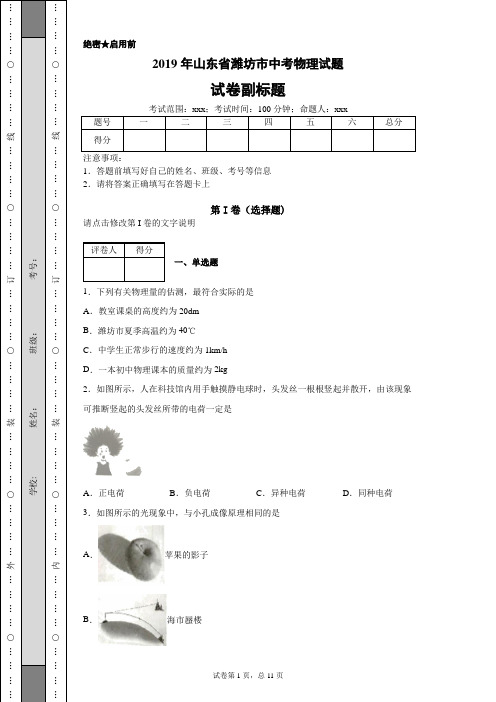 2019年山东省潍坊市中考物理试题