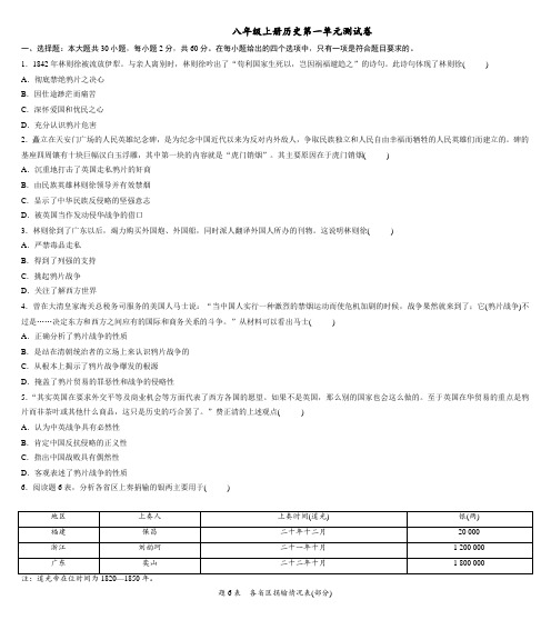 八年级上册历史第一单元测试卷