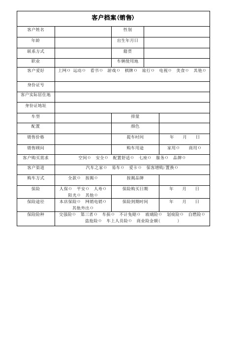 4S店销售-客户档案表格模板