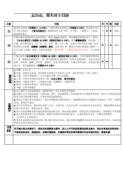 河南云台山青天河旅游行程参考