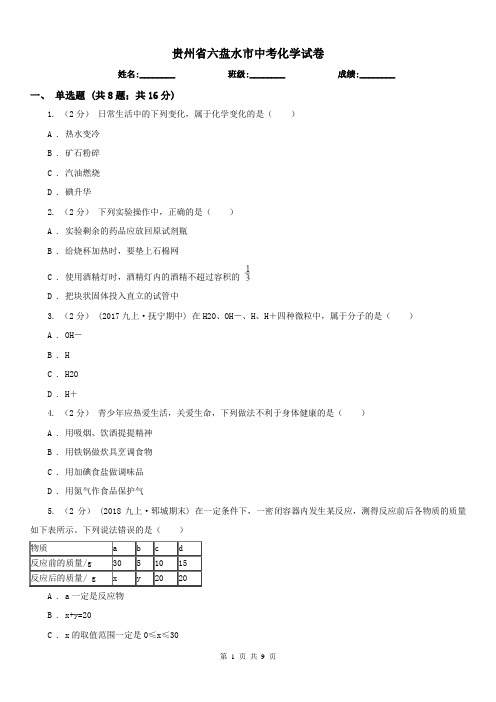 贵州省六盘水市中考化学试卷