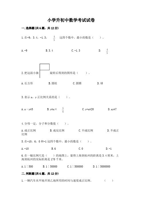 小学升初中数学考试试卷附参考答案(完整版)