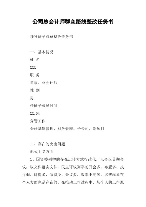 公司总会计师群众路线整改任务书