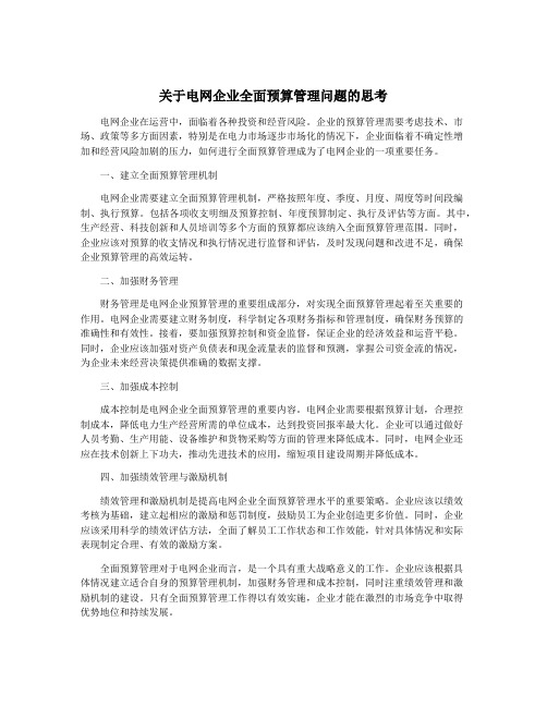 关于电网企业全面预算管理问题的思考