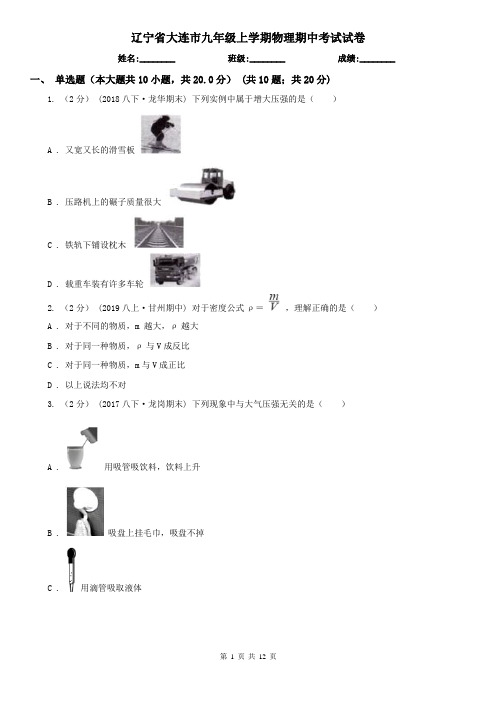 辽宁省大连市九年级上学期物理期中考试试卷