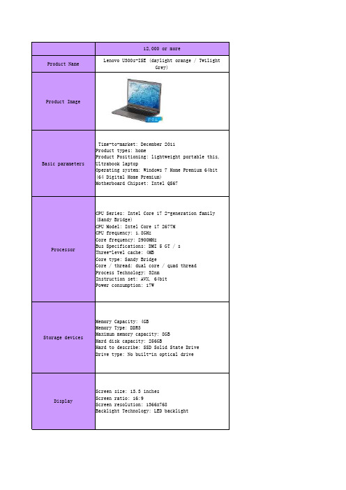 联想笔记本系列 参数(英文)