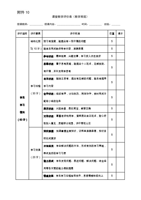 高效课堂教学评价表(教学常规部分)