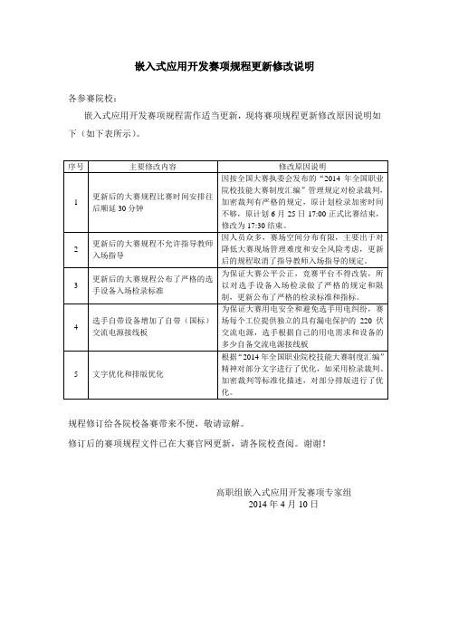 嵌入式应用开发赛项规程更新修改说明