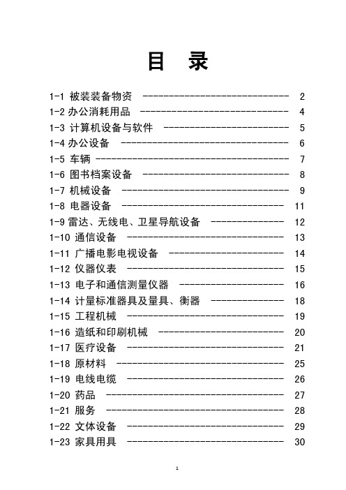 军队物资采购产品分类目录