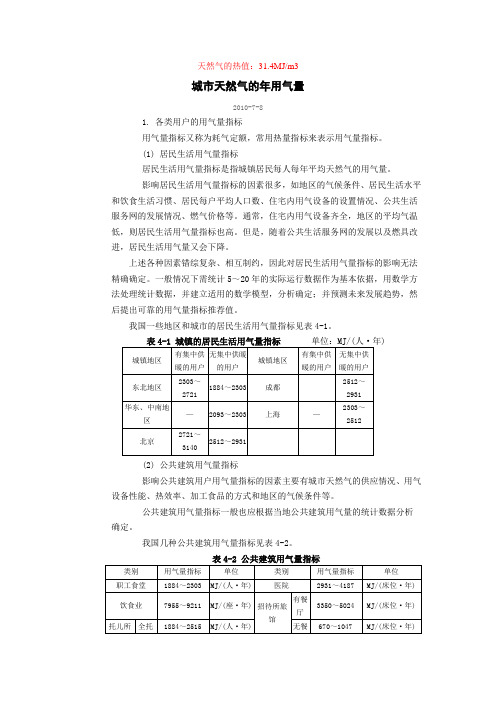 天然气的年用气量估算