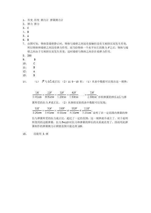 中考物理弹力和弹簧测练习题答案