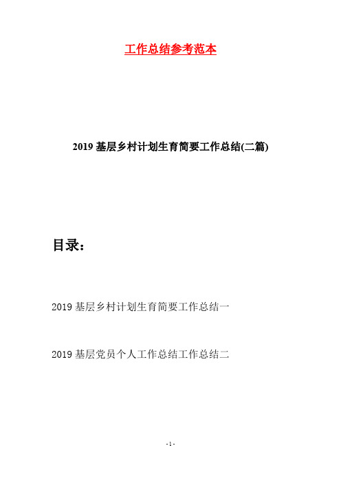 2019基层乡村计划生育简要工作总结(二篇)