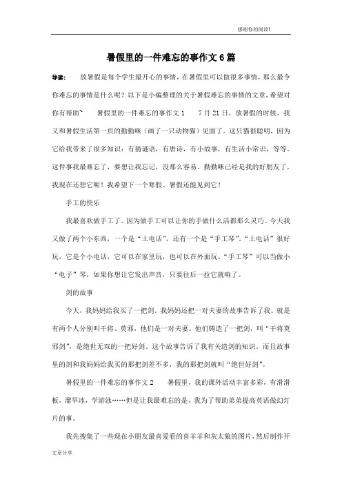 暑假里的一件难忘的事作文6篇