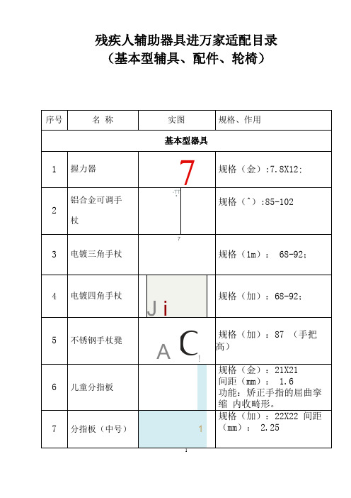 残疾人辅助器具适配目录基本型辅具等