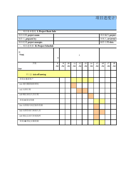 项目进度计划表和WBS表(excel模板)