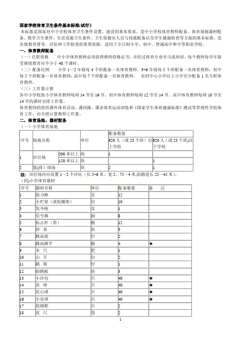 国家学校体育卫生条件基本标准