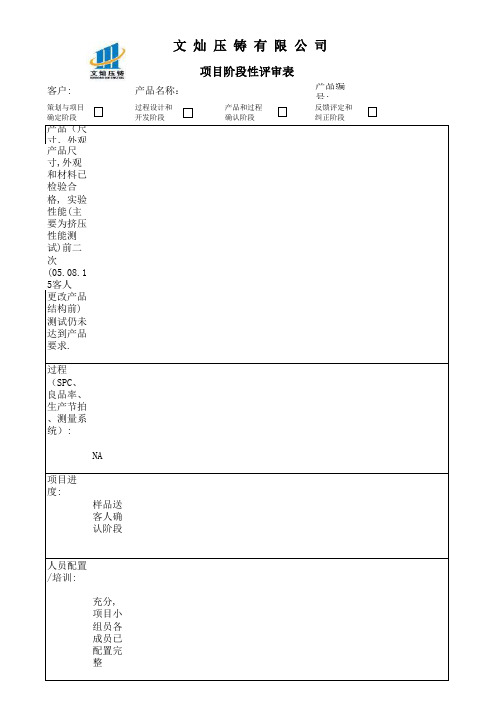 项目阶段性评审表