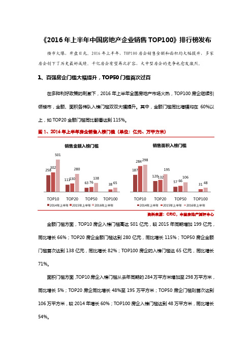 《2016年上半年中国房地产企业销售TOP100》排行榜发布V1