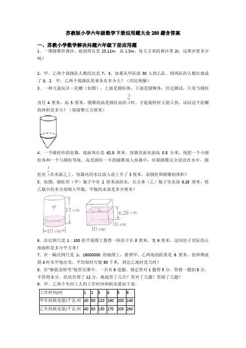 苏教版小学六年级数学下册应用题大全280题含答案