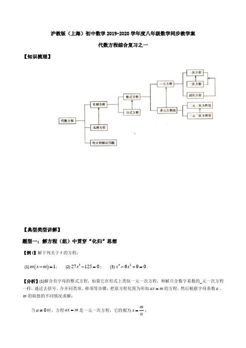 2019-2020学年沪教版(上海)  八年级第二学期同步教学案代数方程综合复习之一