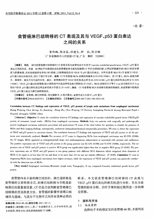 食管癌淋巴结转移的CT表现及其与VEGF、p53蛋白表达之间的关系