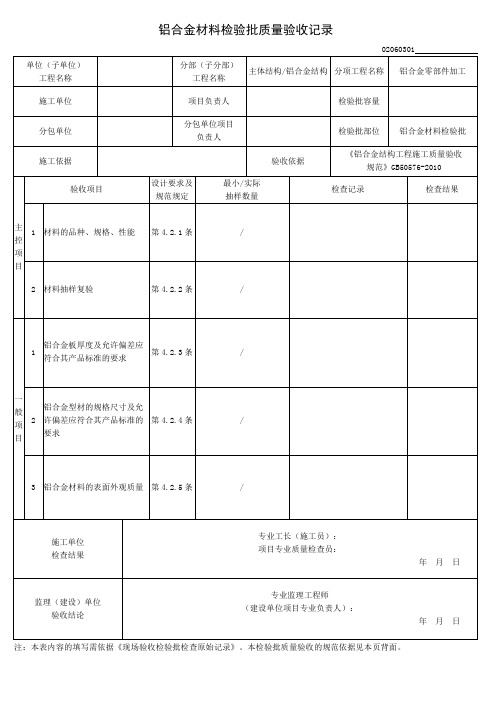 铝合金材料检验批