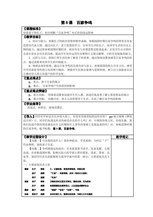 (部编)人教版初中七年级历史上册《 第8课 百家争鸣》 赛课获奖教案_0