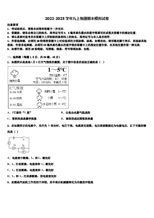 2022年江苏扬州市梅岭中学九年级物理第一学期期末学业质量监测试题含解析