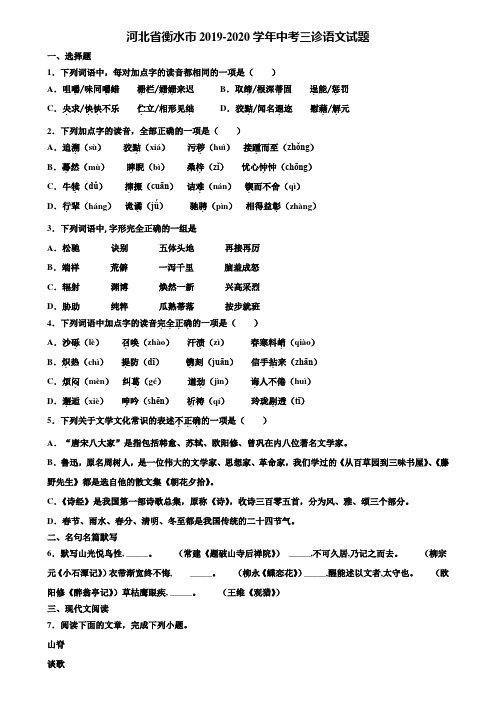 河北省衡水市2019-2020学年中考三诊语文试题含解析