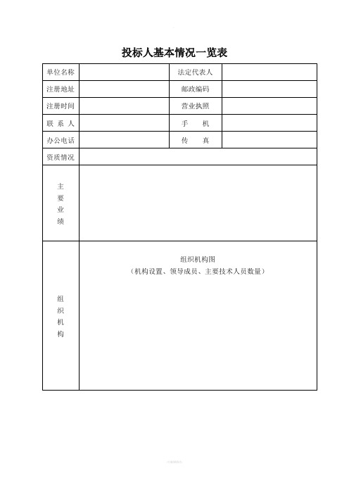 投标人基本情况一览表