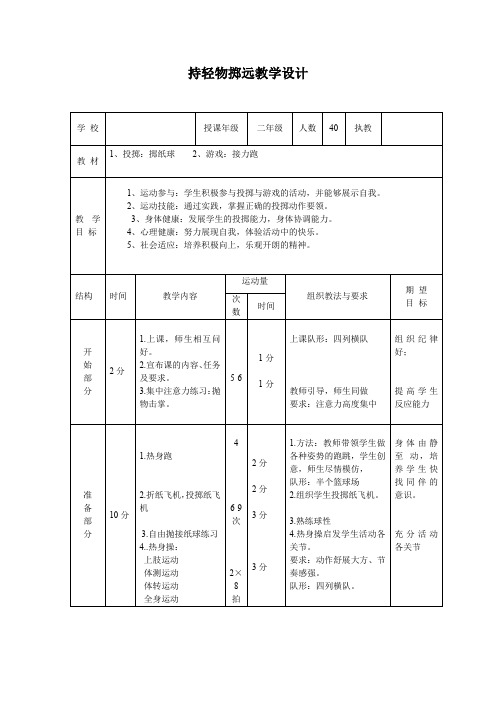 小学体育_持轻物掷远教学设计学情分析教材分析课后反思