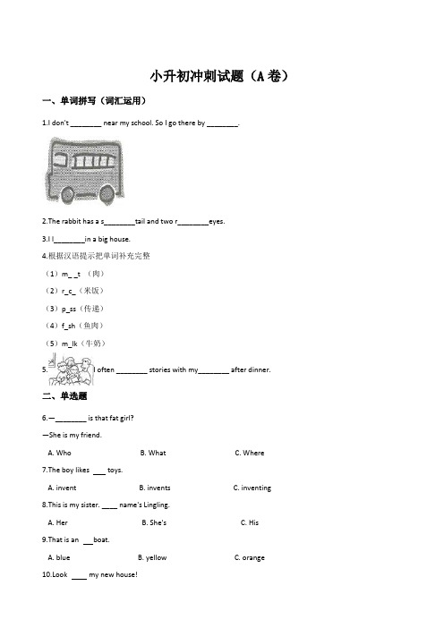 人教(PEP)六年级下册英语小升初冲刺试题(A卷) 含答案