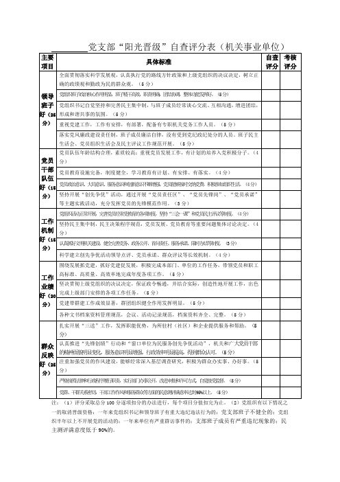 党支部“阳光晋级”自查评分表(机关事业单位)