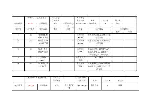 铣床工艺卡片