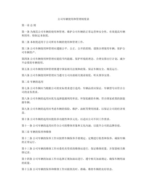 公司车辆使用和管理制度表