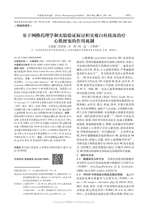 基于网络药理学和实验验证探讨枳实薤白桂枝汤治疗心肌梗塞的作用机制