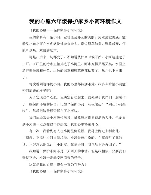 我的心愿六年级保护家乡小河环境作文