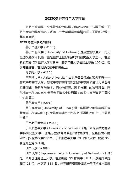 2023QS世界芬兰大学排名