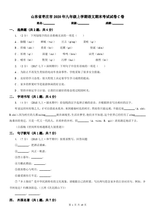 山东省枣庄市2020年九年级上学期语文期末考试试卷C卷