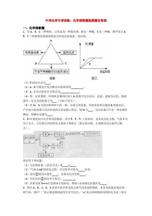 中考化学专项训练：化学推断题检测题含答案