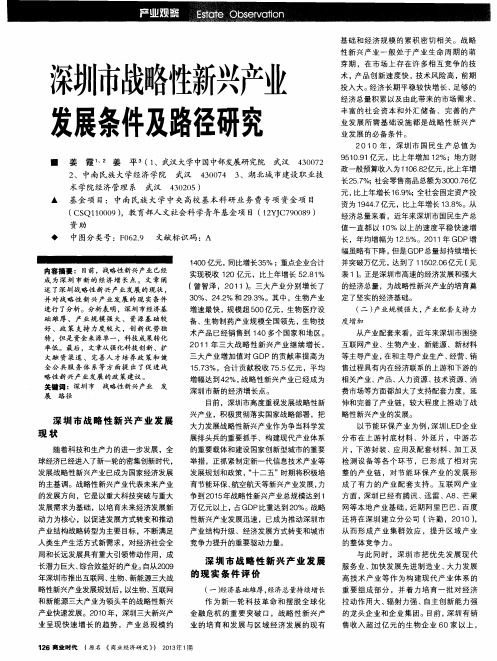 深圳市战略性新兴产业发展条件及路径研究