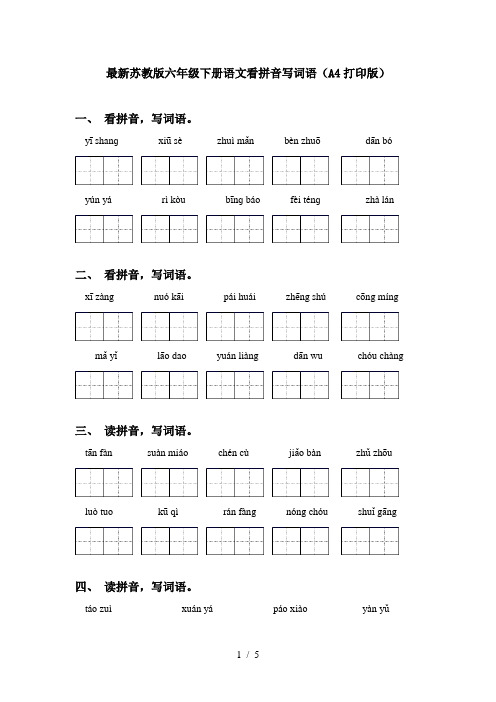 最新苏教版六年级下册语文看拼音写词语(A4打印版)