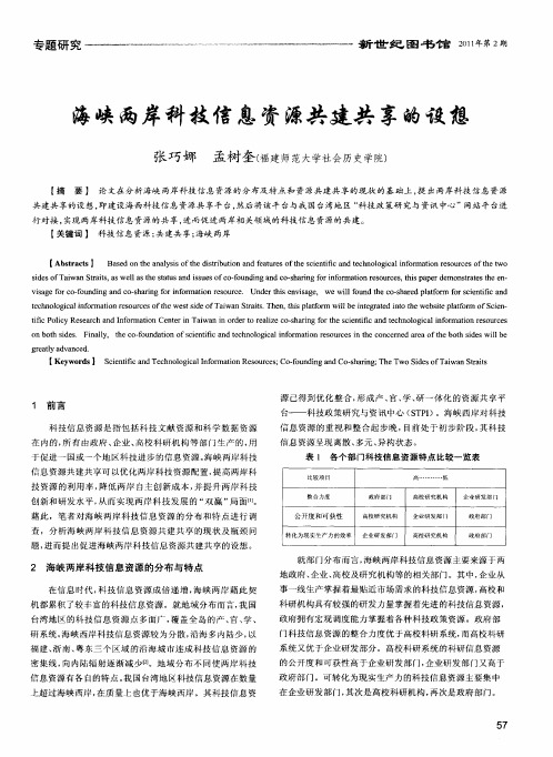 海峡两岸科技信息资源共建共享的设想