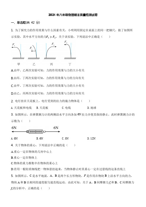 2024年八年级物理期末质量检测试卷