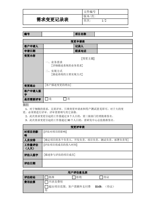 需求变更记录表