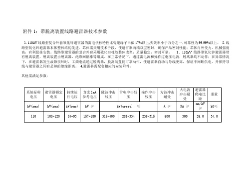 线路避雷器技术参数