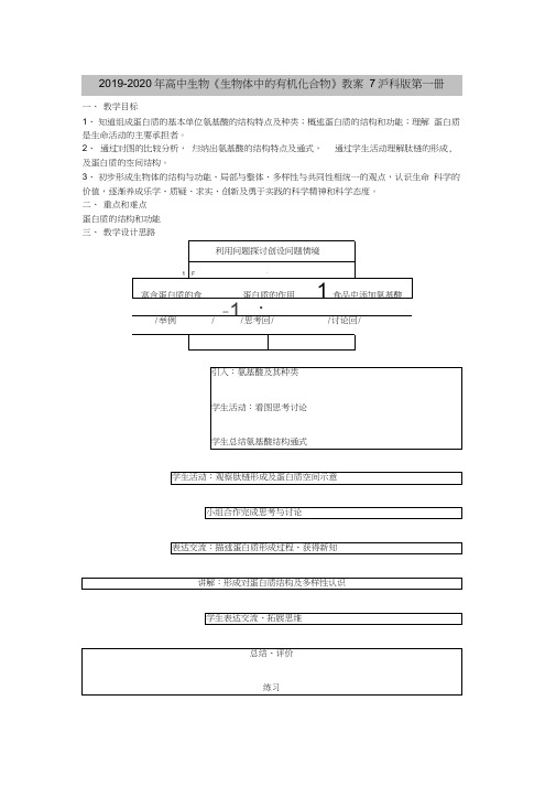 2019-2020年高中生物《生物体中的有机化合物》教案7沪科版第一册