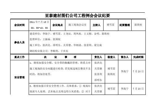 2011年7月18日工程例会会议纪要